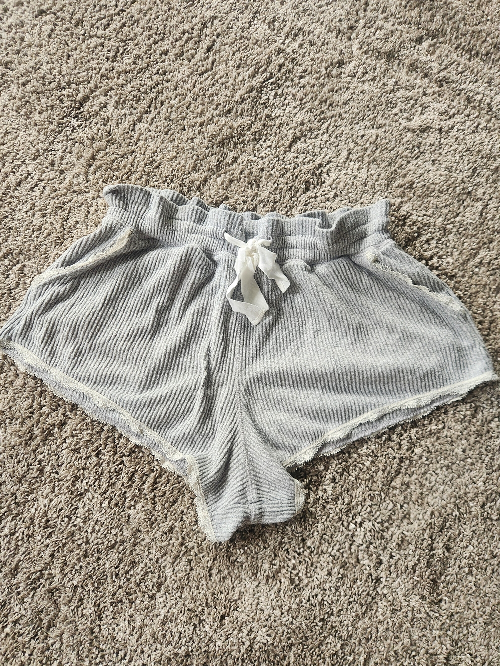 Abercrombie & Fitch Light Gray Ribbed Lounge Shorts with Paperbag Waist Tie